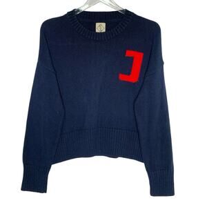 Jam Industries M J Cropped Sweater Jumper Navy Red Initial 100% Cotton